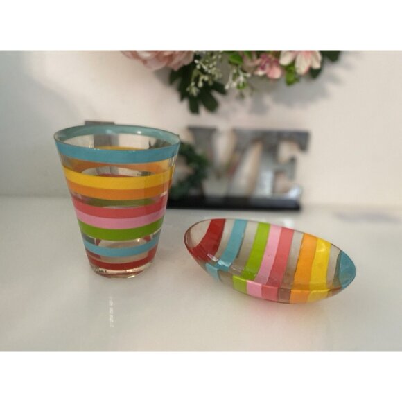 Vintage 1970s Retro Acrylic Rainbow Bathroom Accessory Set Tumbler Soap Dish GUC - Picture 1 of 16